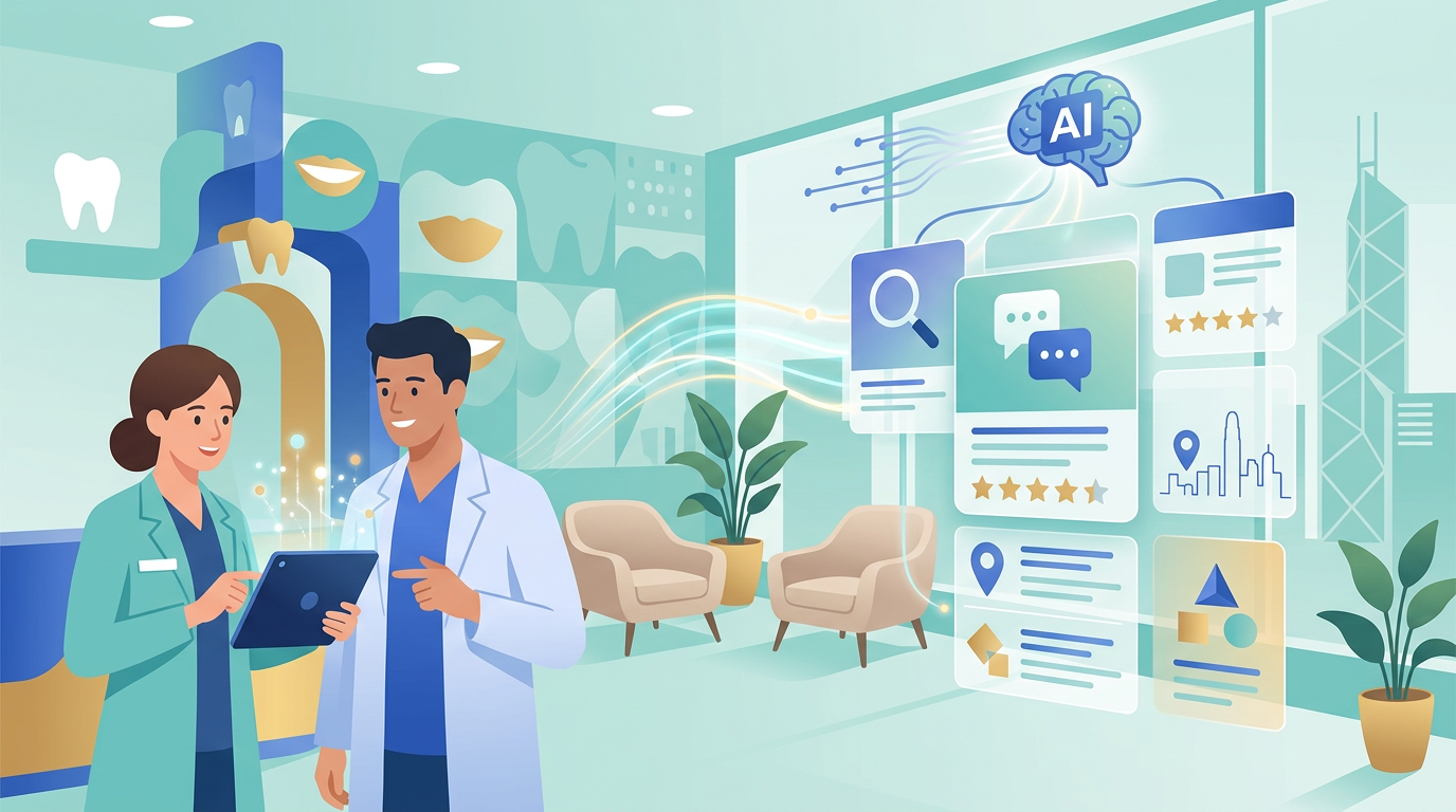 牙科診所透過 AI 搜尋提升品牌可見度的專業插圖